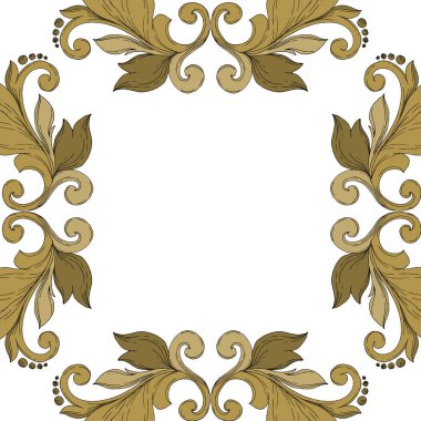Vector Golden monogram floral ornament. Black and white engraved ink art. Frame border ornament square. clipart