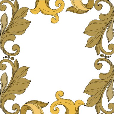 Vektör Altın Monogram Çiçek Süsü. Siyah beyaz işlemeli mürekkep sanatı. Çerçeve kenar süsü kare.