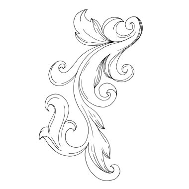 Vektör Barok Monogram çiçek süsü. Siyah beyaz işlemeli mürekkep sanatı. Ayrı bir süs çizimi ögesi.