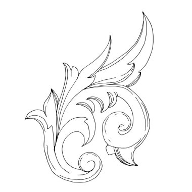 Vektör Barok Monogram çiçek süsü. Siyah beyaz işlemeli mürekkep sanatı. Ayrı bir süs çizimi ögesi.