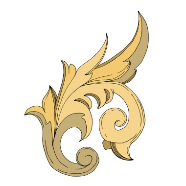 Vektör Altın Monogram Çiçek Süsü. Siyah beyaz işlemeli mürekkep sanatı. Ayrı bir süs çizimi ögesi