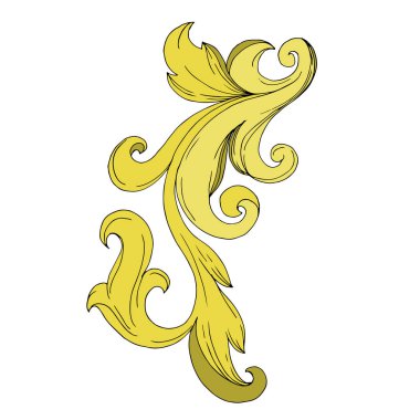 Vektör Altın Monogram Çiçek Süsü. Siyah beyaz işlemeli mürekkep sanatı. Ayrı bir süs çizimi ögesi