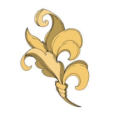 Vektör Altın Monogram Çiçek Süsü. Siyah beyaz işlemeli mürekkep sanatı. Ayrı bir süs çizimi ögesi