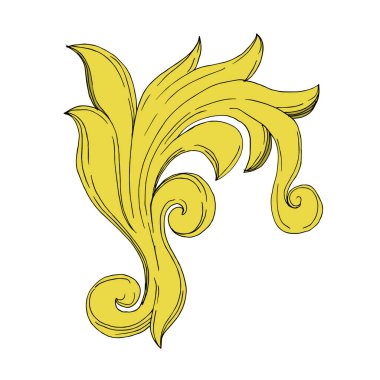 Vektör Altın Monogram Çiçek Süsü. Siyah beyaz işlemeli mürekkep sanatı. Ayrı bir süs çizimi ögesi