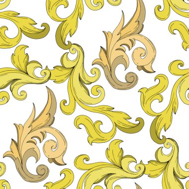 Vektör Altın Monogram Çiçek Süsü. Siyah beyaz işlemeli mürekkep sanatı. Kusursuz arkaplan deseni.