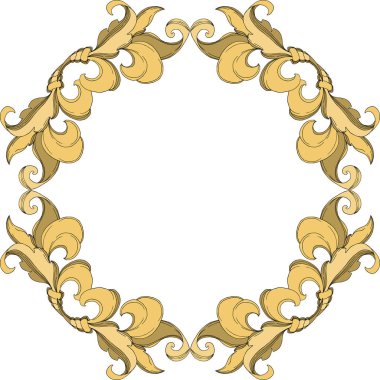 Vektör Altın Monogram Çiçek Süsü. Siyah beyaz işlemeli mürekkep sanatı. Çerçeve kenar süsü karesi.
