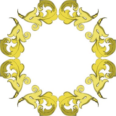 Vektör Altın Monogram Çiçek Süsü. Siyah beyaz işlemeli mürekkep sanatı. Çerçeve kenar süsü karesi.