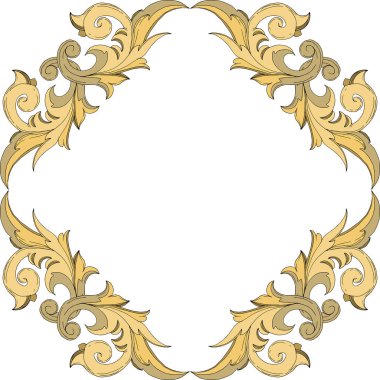 Vektör Altın Monogram Çiçek Süsü. Siyah beyaz işlemeli mürekkep sanatı. Çerçeve kenar süsü karesi.