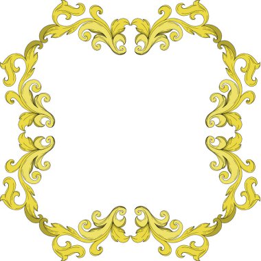 Vektör Altın Monogram Çiçek Süsü. Siyah beyaz işlemeli mürekkep sanatı. Çerçeve kenar süsü karesi.
