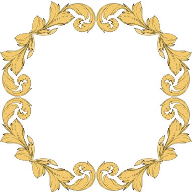 Vektör Altın Monogram Çiçek Süsü. Siyah beyaz işlemeli mürekkep sanatı. Çerçeve kenar süsü karesi.