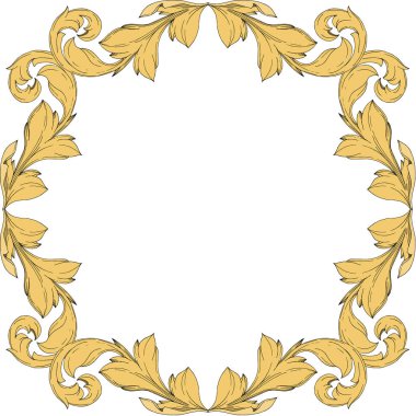 Vektör Altın Monogram Çiçek Süsü. Siyah beyaz işlemeli mürekkep sanatı. Çerçeve kenar süsü karesi.