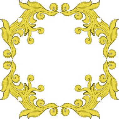 Vektör Altın Monogram Çiçek Süsü. Siyah beyaz işlemeli mürekkep sanatı. Çerçeve kenar süsü karesi.