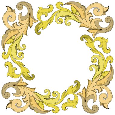 Vektör Altın Monogram Çiçek Süsü. Siyah beyaz işlemeli mürekkep sanatı. Çerçeve kenar süsü kare.