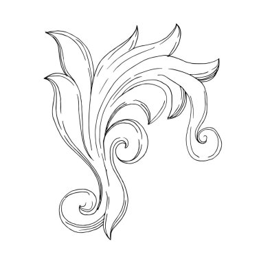 Vektör Barok Monogram çiçek süsü. Siyah beyaz işlemeli mürekkep sanatı. Ayrı bir süs çizimi ögesi.