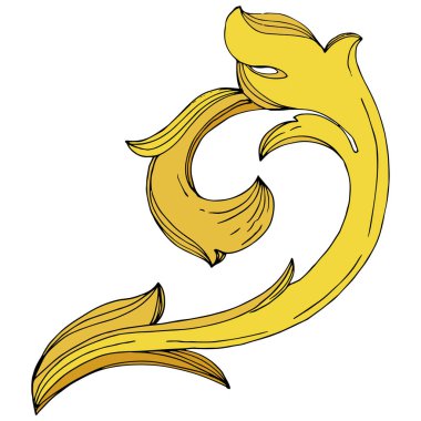 Vektör Altın Monogram Çiçek Süsü. Siyah beyaz işlemeli mürekkep sanatı. İzole edilmiş monogram illüstrasyon ögesi.