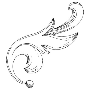 Vektör Barok baş harfleri çiçek süsü. Siyah beyaz işlemeli mürekkep sanatı. İzole edilmiş monogram illüstrasyon ögesi.