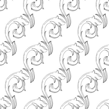 Vektör Barok baş harfleri çiçek süsü. Siyah beyaz işlemeli mürekkep sanatı. Kusursuz arkaplan deseni.