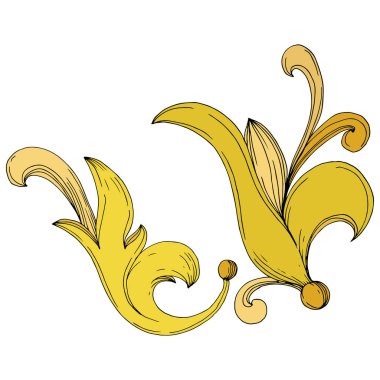 Vektör Altın Monogram Çiçek Süsü. Siyah beyaz işlemeli mürekkep sanatı. İzole edilmiş monogram illüstrasyon ögesi.