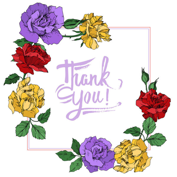 Цветочные ботанические цветы векторной розы. Черно-белый рисунок чернил. Граничный орнамент
.