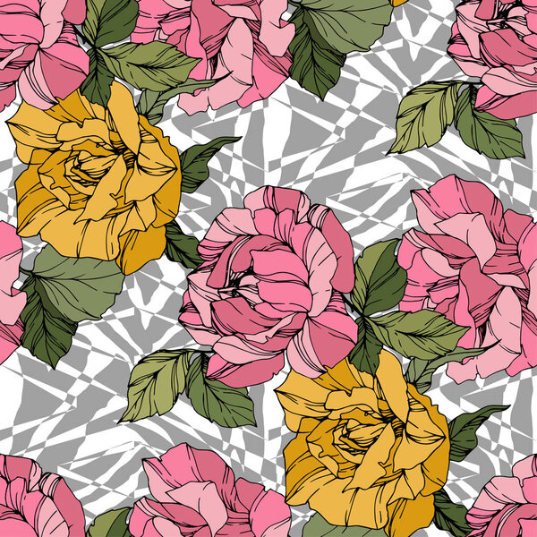 Vector Exotic Zebra print with botanical flowers. Black and white engraved ink art. Seamless background pattern.