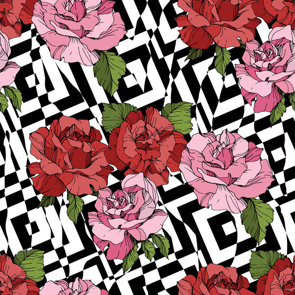 Векторная экзотическая зебра с ботаническими цветами. Черно-белый рисунок чернил. Бесшовный рисунок фона
.