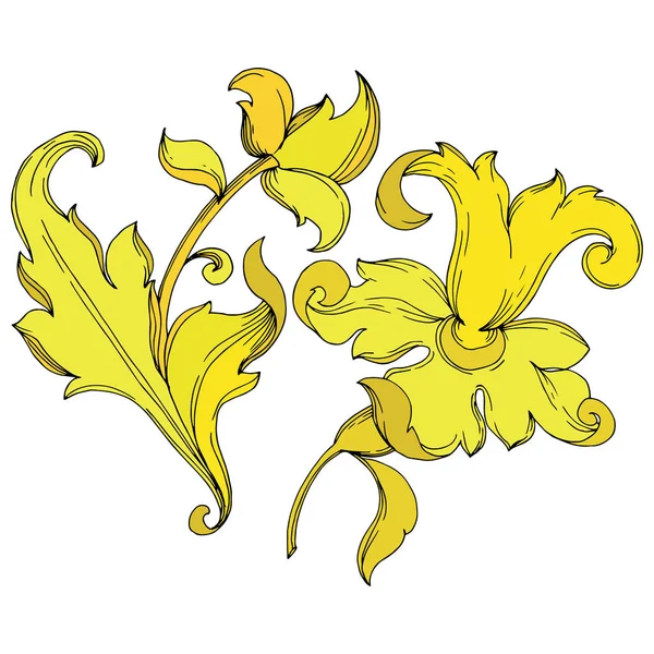 Vektör Altın baş harfleri çiçek süsü. Siyah beyaz işlemeli mürekkep sanatı. İzole edilmiş süsler resimleme ögesi. — Stok Vektör