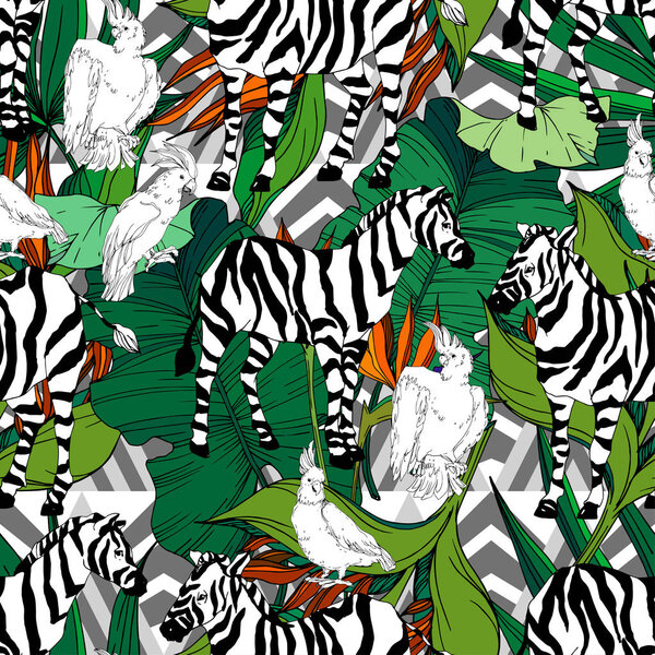 Векторная экзотическая зебра печатает дикое животное изолировано. Черно-белый рисунок чернил. Бесшовный рисунок фона
.