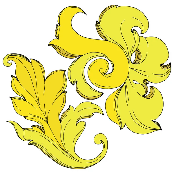 Vector ouro monograma ornamento floral. Tinta gravada a preto e branco. Isolados ornamentos elemento ilustração . —  Vetores de Stock