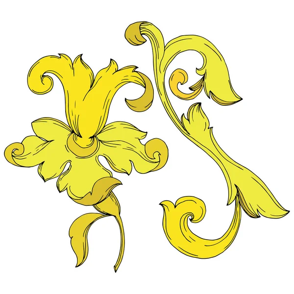 Vector ouro monograma ornamento floral. Tinta gravada a preto e branco. Isolados ornamentos elemento ilustração . — Vetor de Stock