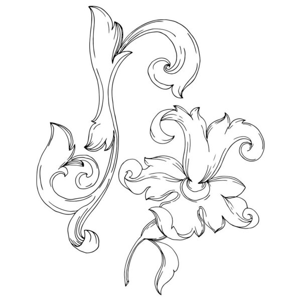 Векторный барочный цветочный орнамент. Черно-белый рисунок чернил. Изолированный элемент иллюстрации орнаментов
.