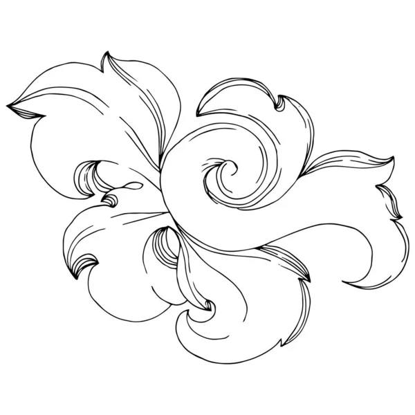Vektor Barock monogram blommig prydnad. Svart och vit graverad bläckkonst. Isolerade dekorationer illustrationselement. — Stock vektor