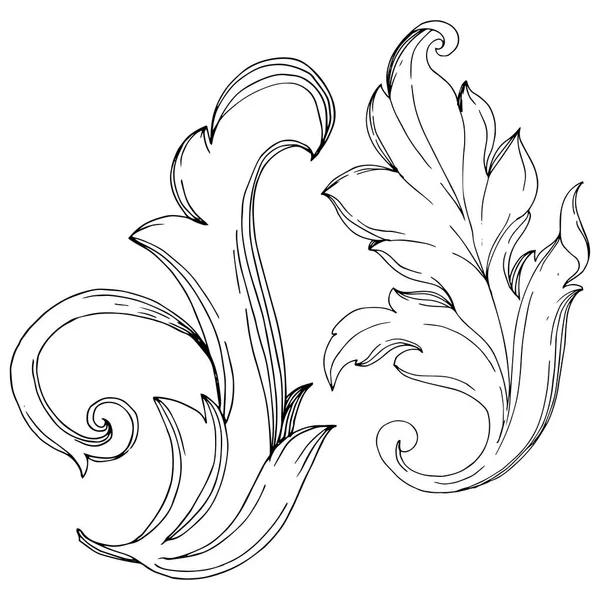 Vector Barroco monograma ornamento floral. Tinta gravada a preto e branco. Isolados ornamentos elemento ilustração . — Vetor de Stock