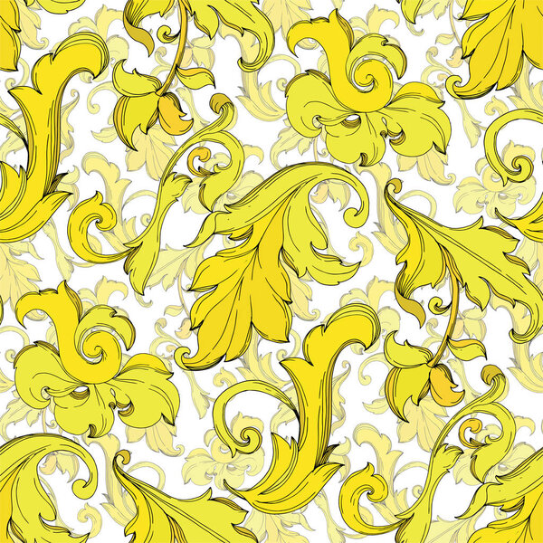 Vector Gold monogram floral ornament. Black and white engraved ink art. Seamless background pattern.