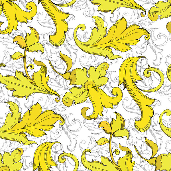 Vector Gold monogram floral ornament. Black and white engraved ink art. Seamless background pattern.