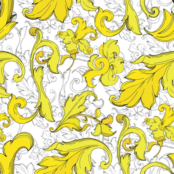 Vektor Gull monogram blomsterdekorasjon. Svart og hvit inngravert blekkkunst. Sømløst bakgrunnsmønster . – stockvektor