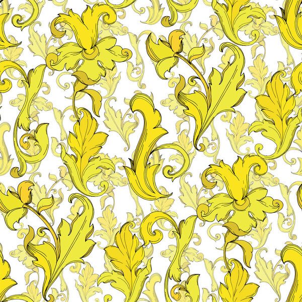 Vector Gold monogram floral ornament. Black and white engraved ink art. Seamless background pattern.