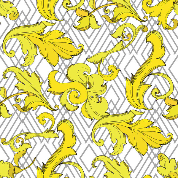 Vector Gold monogram floral ornament. Black and white engraved ink art. Seamless background pattern.