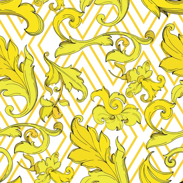 Vector ouro monograma ornamento floral. Tinta gravada a preto e branco. Padrão de fundo sem costura . — Vetor de Stock