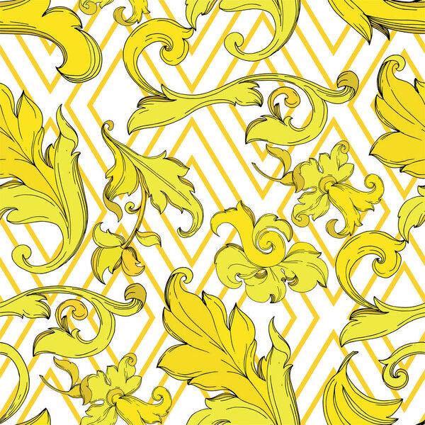 Vector Gold monogram floral ornament. Black and white engraved ink art. Seamless background pattern.