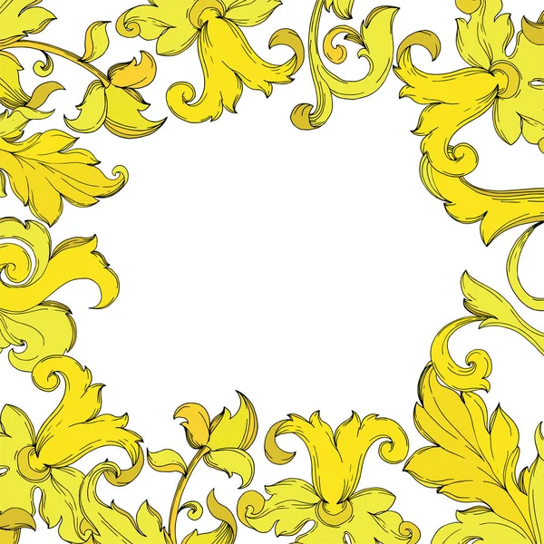 Vektor Gold Monogramm floralen Ornament. Schwarz-weiß gestochene Tuschekunst. Rahmen Rand Ornament Quadrat. — Stockvektor