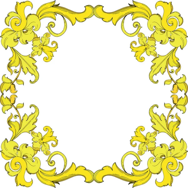 Vector Gold monogram blommig prydnad. Svart och vit graverad bläckkonst. ram gräns prydnad kvadrat. — Stock vektor