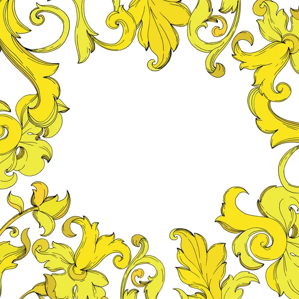 ベクトルゴールドのモノグラムの花の装飾。黒と白の刻まインクアート。枠枠枠飾り広場. — ストックベクタ