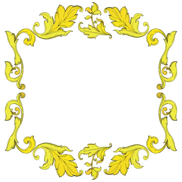 Vector ouro monograma ornamento floral. Tinta gravada a preto e branco. Quadro borda ornamento quadrado . — Vetor de Stock