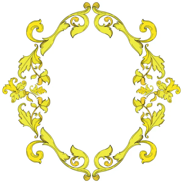 Vector ouro monograma ornamento floral. Tinta gravada a preto e branco. Quadro borda ornamento quadrado . —  Vetores de Stock