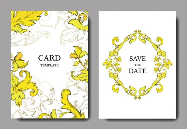 Adorno floral monograma Vector Gold. Tinta grabada en blanco y negro. Boda tarjeta de fondo borde decorativo . — Vector de stock