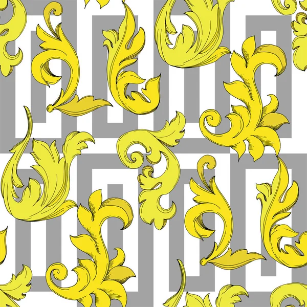 Vektor Golden Monogram blomsterdekorasjon. Svart og hvit inngravert blekkkunst. Sømløst bakgrunnsmønster . – stockvektor
