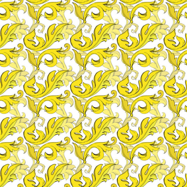 Vector Golden monogram floral ornament. Black and white engraved ink art. Seamless background pattern.