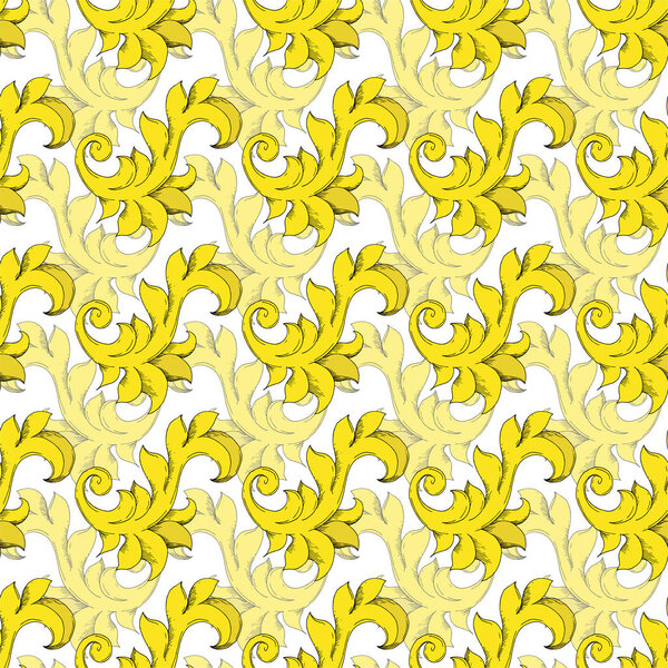 Vector Golden monogram floral ornament. Black and white engraved ink art. Seamless background pattern.