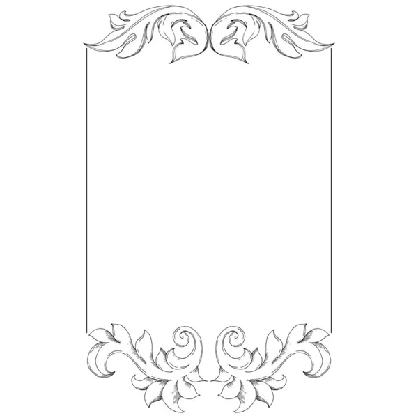 Décoration florale vectorielle monogramme baroque. Encre gravée en noir et blanc. Cadre bordure ornement carré . — Image vectorielle