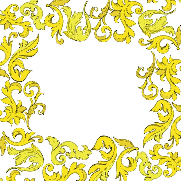 ベクトル黄金のモノグラムの花の装飾。黒と白の刻まインクアート。枠枠枠飾り広場. — ストックベクタ